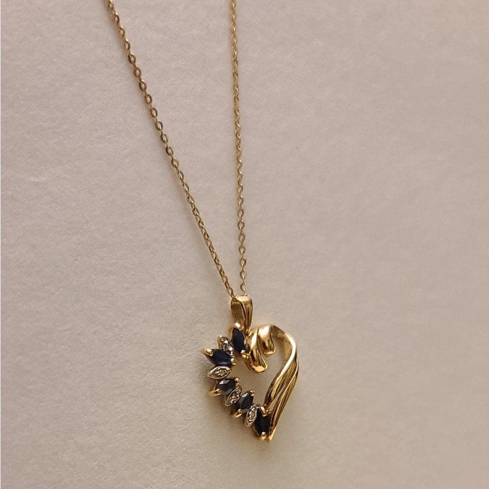 Genuine 10K Yellow Gold Sapphire Heart Necklace - Picture 2 of 2